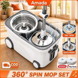 Amada Spin Mop With Spinner HeavyDuty For Map Floor Cleaning Mop WithSqueezer Tornado movable whee