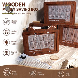 【Piggy Bank--₱ counting unit】coin bank Wooden alkansya ipon challenge Cat money box money saving box