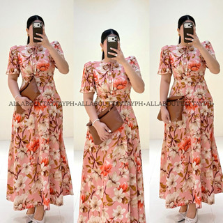 VERONICA FILIPINIANA SLEEVES RIBBON TIE BUTTONS MAXI FORMAL ELEGANT DRESS | taytayfindsph