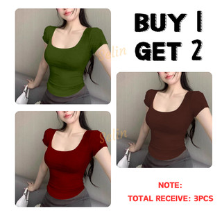 BUY 1 GET 2 TOTAL OF 3PCS 10 COLOR BODY HUGGING SQUARE NECK DOUBLE LINING BLOUSE