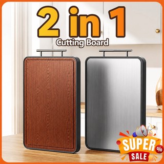 Stainless Chopping Board Steel Double-Sided 2-in-1 Ebony & Kitchen Cutting Board  with Handle