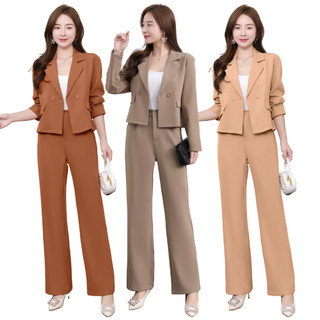 Terno Set Semi-Crop Longsleeve Blazer and Straight Trouser Pants S-M 8036 Casual Party Formal Outfit