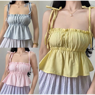 WILLOW TIE Top Peplum Flowy Linen Spaghetti Tie Summer Outfit Womenswear