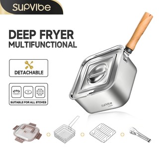 SUPVIBE 7 Pcs Set 304 Stainless Steel Deep Fryer Fried Chicken Outdoor Convenient Squar Fry