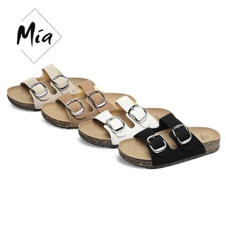 MIA Sandals for Women Double Strap with Adjustable Buckle Non-Slip Flat Beach Slippers