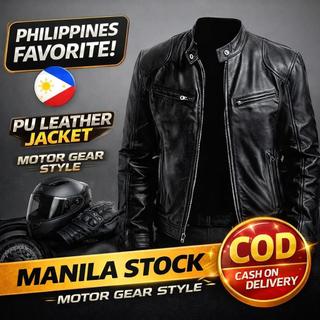 Men's Leather Jacket Stand Up Collar Punk Style Leather Coat