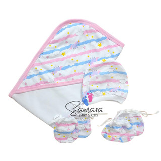 Samara 4in1 Newborn Essentials Set | Blanket, Mittens,Booties & Bonnet | Soft Baby Gift Set | Cotton