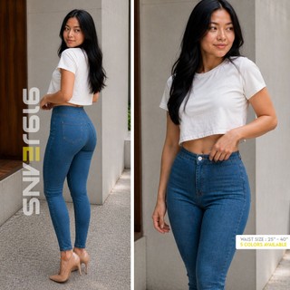 919 JEANS : Korean Fitted High-Waist Stretchable Casual Non-Front Pocket Skinny Denim Jeans Pants