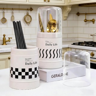 Chopsticks Holder with Dust Cover Drain Storage Rack Chopsticks Spoons Forks Kitchen Utensil Holder