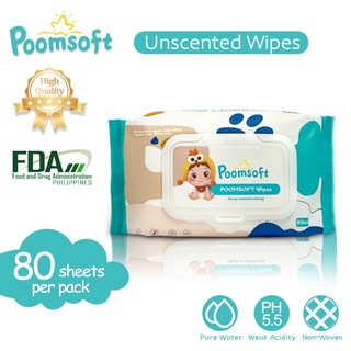 Poomsoft 1 Pack/5 Packs Non-Alcohol Unscented Safe For Baby Gentle Disposable Cotton Wet Tissue