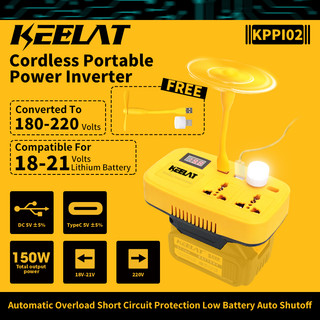 KEELAT 150W Cordless Portable Mini Smart Inverter Power Converter Power Station 2 PORTS 220V+21V