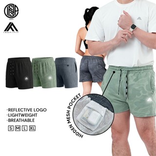 INSPI FIT Camou Running Shorts for Men Reflectorized Gym Short for Women with Drawstring & Pockets