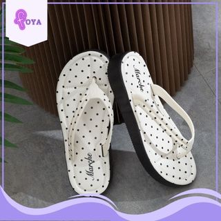Foya Polka Dot Luxe Platform Flip Flops Thick-Sole T-Strap For Womens Footwear (+1 upsize bigger)