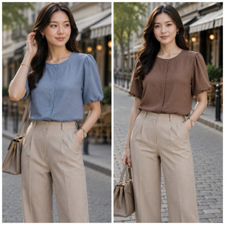 Vanessa Crumpled Linen Buttondown Top | Soft Casual Korean Blouse