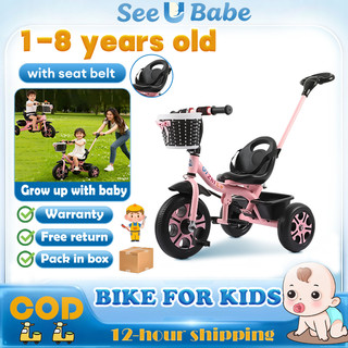 3 wheels Bike for kids  girl and boy Stroller bike for baby with Push Handle and basket 1-8 years