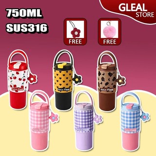 Tumbler Hot & Cold 750ml (25oz) With Straw Handle 316 Stainless Steel Leakproof Cartoon Water Bottle