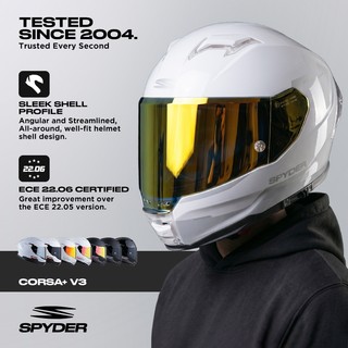 SPYDER CORSA+ PD S0 V3 Full Face Dual Visor Motorcycle Helmet | ECE CERTIFIED | Free Clear Visor