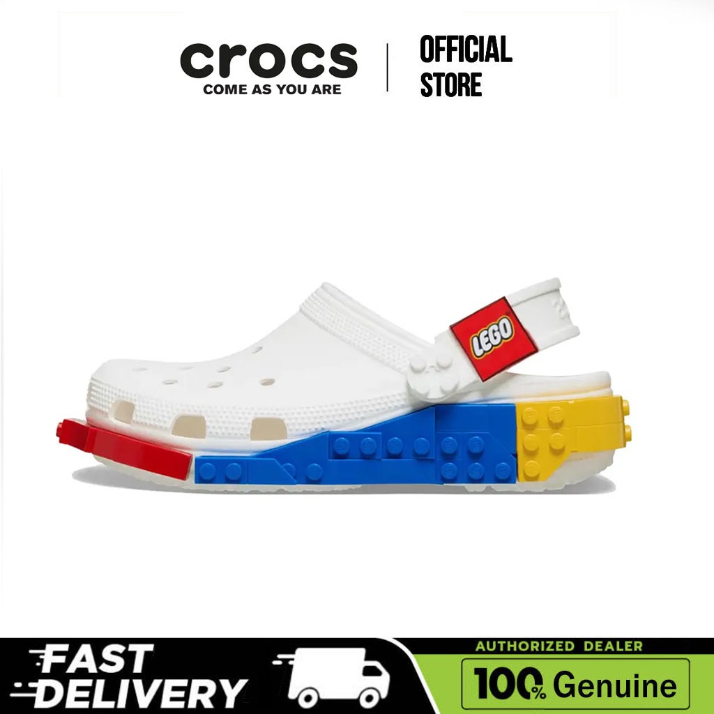 Crocs Classic LEGO System Design Clogs for Men's and Women's Breathable Lightweight Sandals White