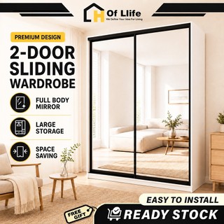❤120cm Sliding Door Mirror Wardrobe with Lock Full Length Mirror Large Storage Space Saving Closet