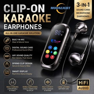 3 in 1 Karaoke Headset Sound Card Earphones with Mic Voice Changer HiFi Audio Digital Display