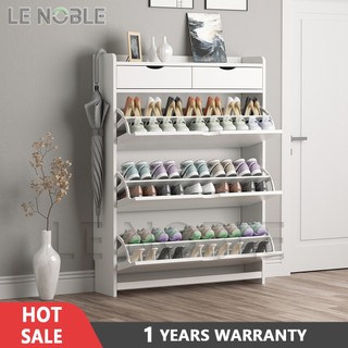 LENOBLE 100cm Wooden Shoe Rack Organizer Shoe Cabinet Organizer with Cover Wood Shoe Storage Box