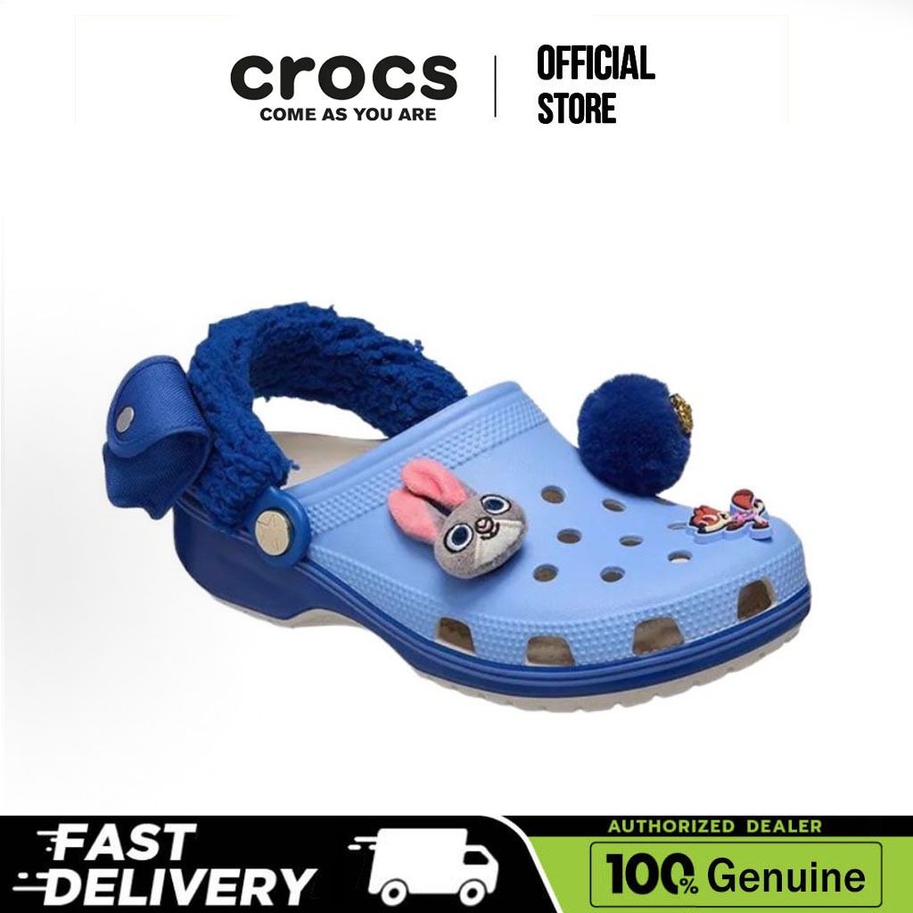 【100% Genuine】Crocs Zootopia Classic Clog Versatile Retro Outdoors Breathable Sandals Unisex Blue