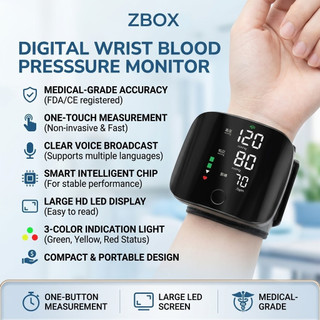 Automatic Wrist Blood Pressure Digital Monitor Adults/Seniors LED+USB Charging Heart Rate Monitor
