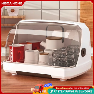 Hisoa Cup glass shelf with cover Dish Rack Dust-proof Drainer Kitchen bottle holder Bowl Organizer