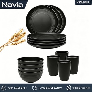 Novia  6/12/24PCS Dinnerware Set Bowl  Wheat Straw Bowl Microwavable Rice Bowl Soup Bowl