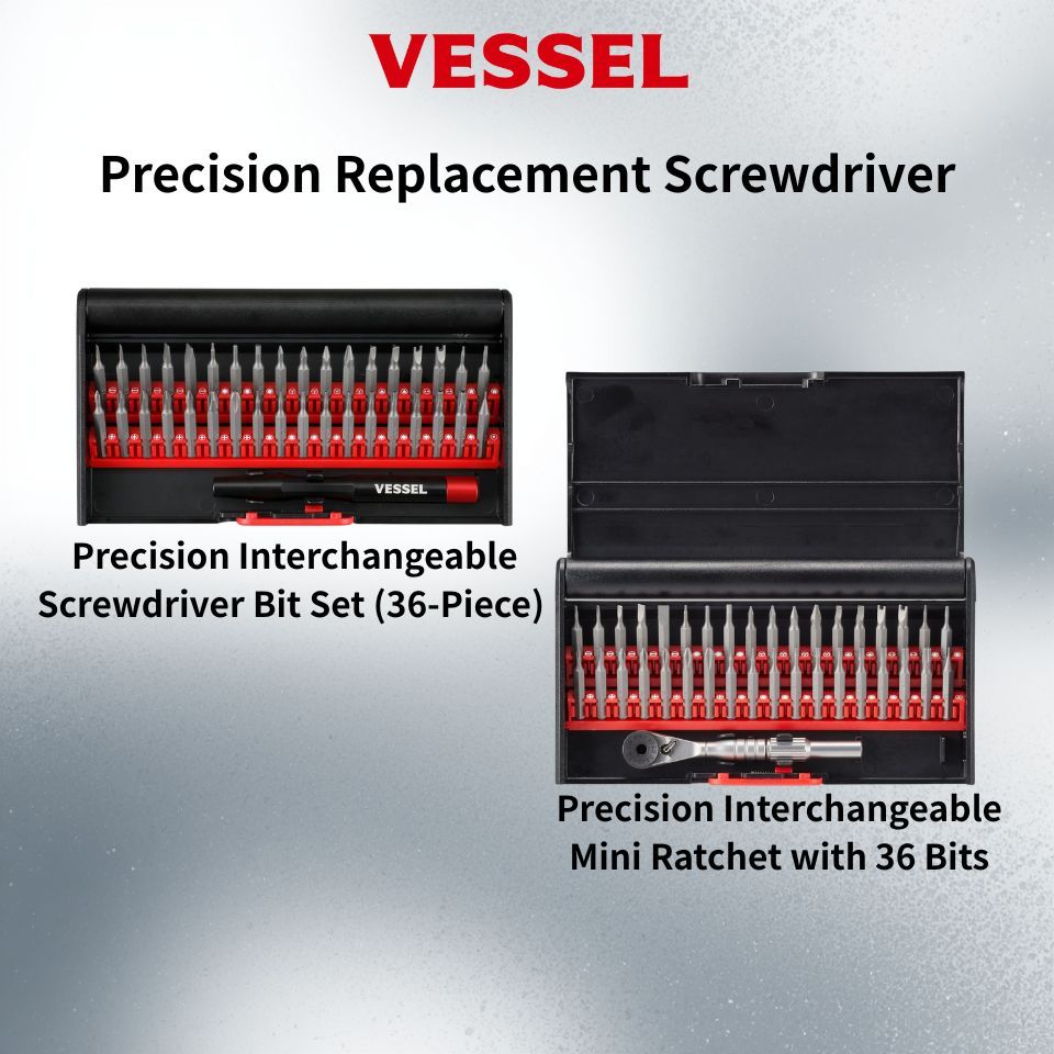 VESSEL Precision Screwdriver Set 36pcs Interchangeable Bit Driver No.9836 Electronics Repair Tool