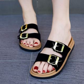 Double strap buckle sandals for women with adjustable strap slippers