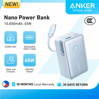 Anker Nano Power Bank 10,000mAh 45W with Built-In Retractable USB-C Cable Ultra Compact and Portable