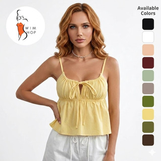 SS Kisha Sleeveless Ruched Tie-Front Peplum Top for Women