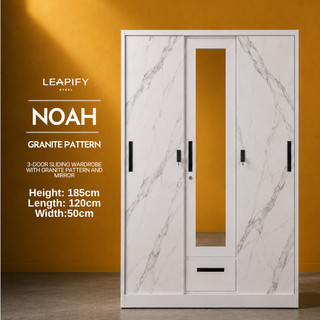 NOAH | Full Steel 3-DOOR Sliding Wardrobe in Granite Pattern Doors by Leapify Steel - with Mirror