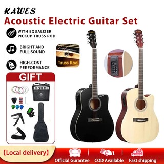 KAWES Acoustic Electric Guitar Set With Equalizer Pickup Pickup Truss Rod Low Action Guitar Beginner