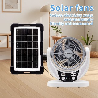 【Hot】Jiditech 6'' Solar Fan With LED Light Built-in Battery Large Wind Quiet Portable AC Desktop Fan