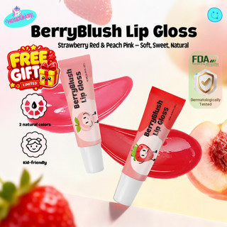 Hegerbaby BerryBlush Lip Gloss - Strawberry Peach Flavor Makeup Lipstick Gentle for Kids Girl Safe