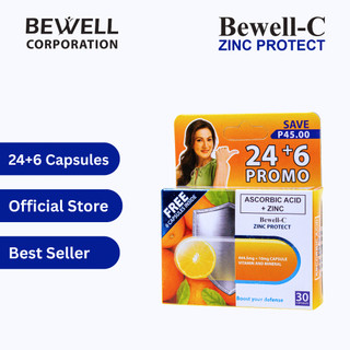 Bewell-C Zinc Protect Ascorbic Acid  plus Zinc 500mg/capsule, 24+6 Promo