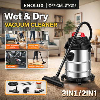 Enolux Cannister Vacuum Stainless Stain 3 in 1 Wet & Dry 18L Capacity Vacuum Cleaner For Home