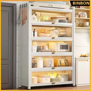 Kitchen Storage Cabinet Microwave Freestanding Kitchen Bakers Rack with Casters for Dining Room