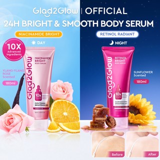 Glad2Glow Day & Night Body Serum Lotion Niacinamide Bright Retinol Smooth Lightweight Floral Scented