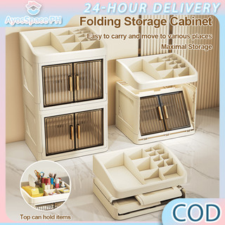 Cosmetic Storage Cabinet Foldable Desktop storage box Dust-proof Large Capacity Desktop Organizer