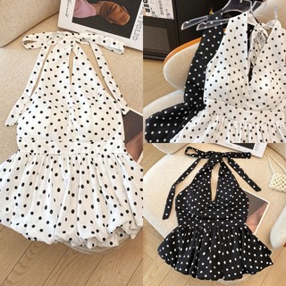 Hotgirl Summer polka dot sleeveless halter top design sense Korean style backless sexy women's top
