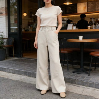 2026 high-waist wide-leg pants for women  zipper and buttons for office or ceremony two pockets