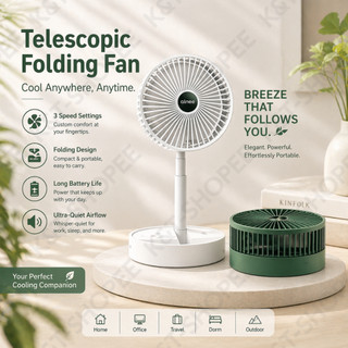 Telescopic Retractable Mini Desk Fan USB Rechargeable 3 Speed Portable Folding Electric Cooling Fan