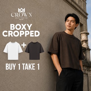 Crown Buy 1 Take 1 Boxy Cropped Plain Tshirt for Men & Women Boxy Oversize Fit Top