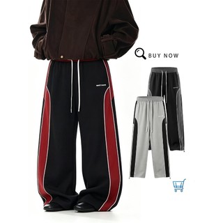 Unisex Wide-Leg Pants Drawstring Letter Design Casual Black Gray Blue Baggy Pants For Men and Women