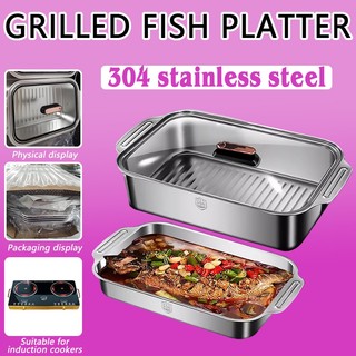 Stainless steel grilled fish dish with lid induction cooker Non stick Buffet Food Warmer Tray Set