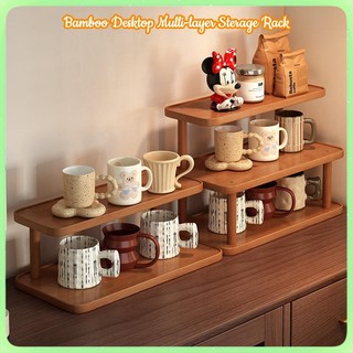Bamboo Desktop Storage Rack Organizer Shelf Multi-layer Wooden Cup Holder Spice Rack Table Shelf