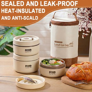 Blue Cat Stainless Steel Insulated Lunch Box 650ML Microwave Heated Student Portable Soup Bowl bag